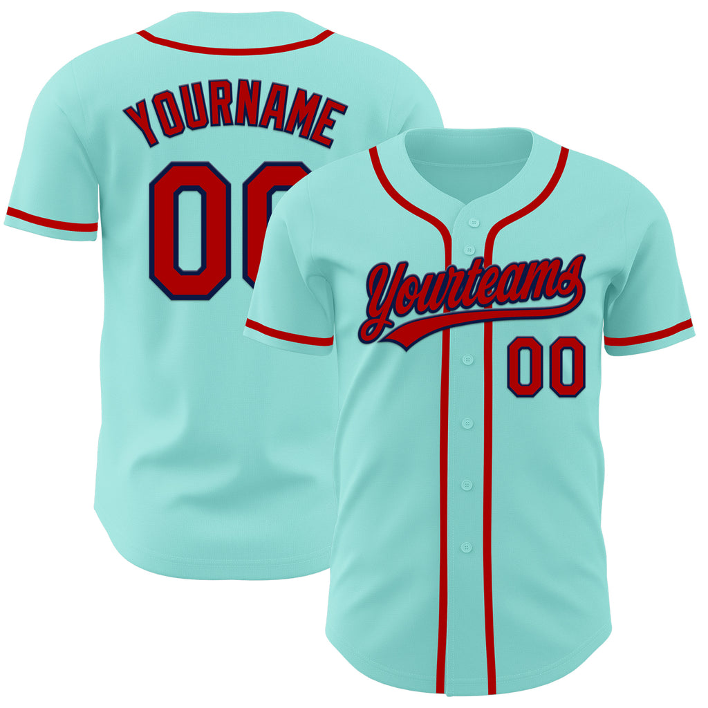 Custom Ice Blue Red-Navy Authentic Baseball Jersey