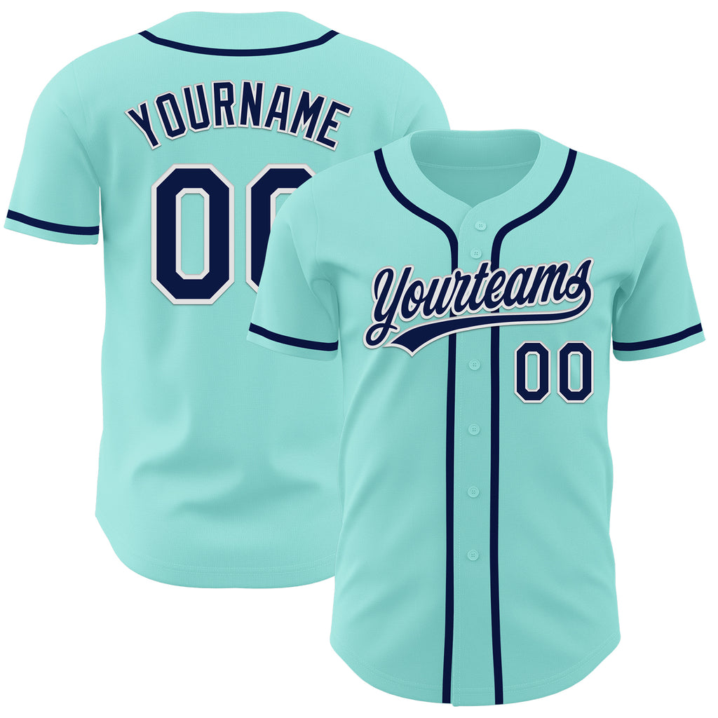 Custom Ice Blue Navy-White Authentic Baseball Jersey