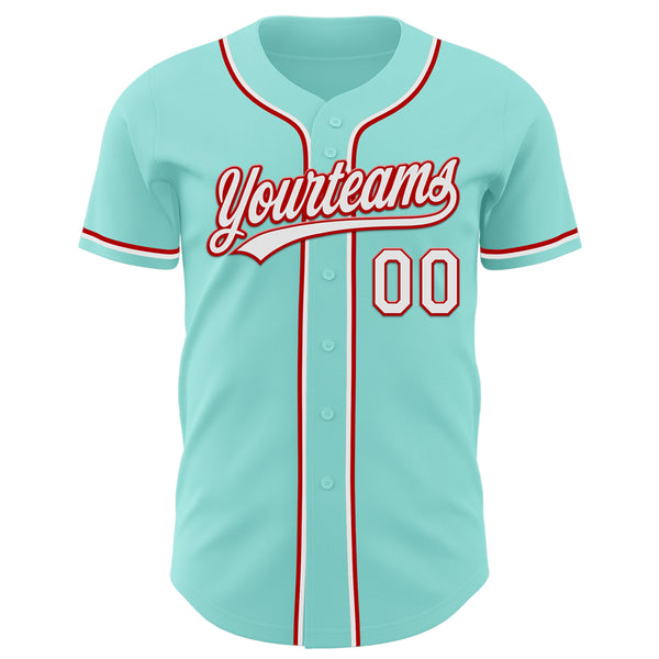 Custom Ice Blue White-Red Authentic Baseball Jersey