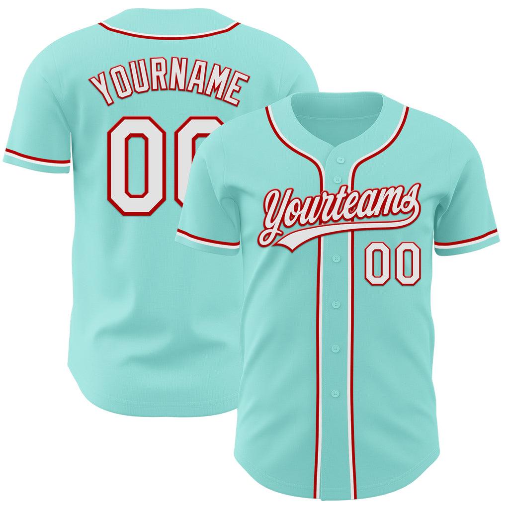 Custom Ice Blue White-Red Authentic Baseball Jersey