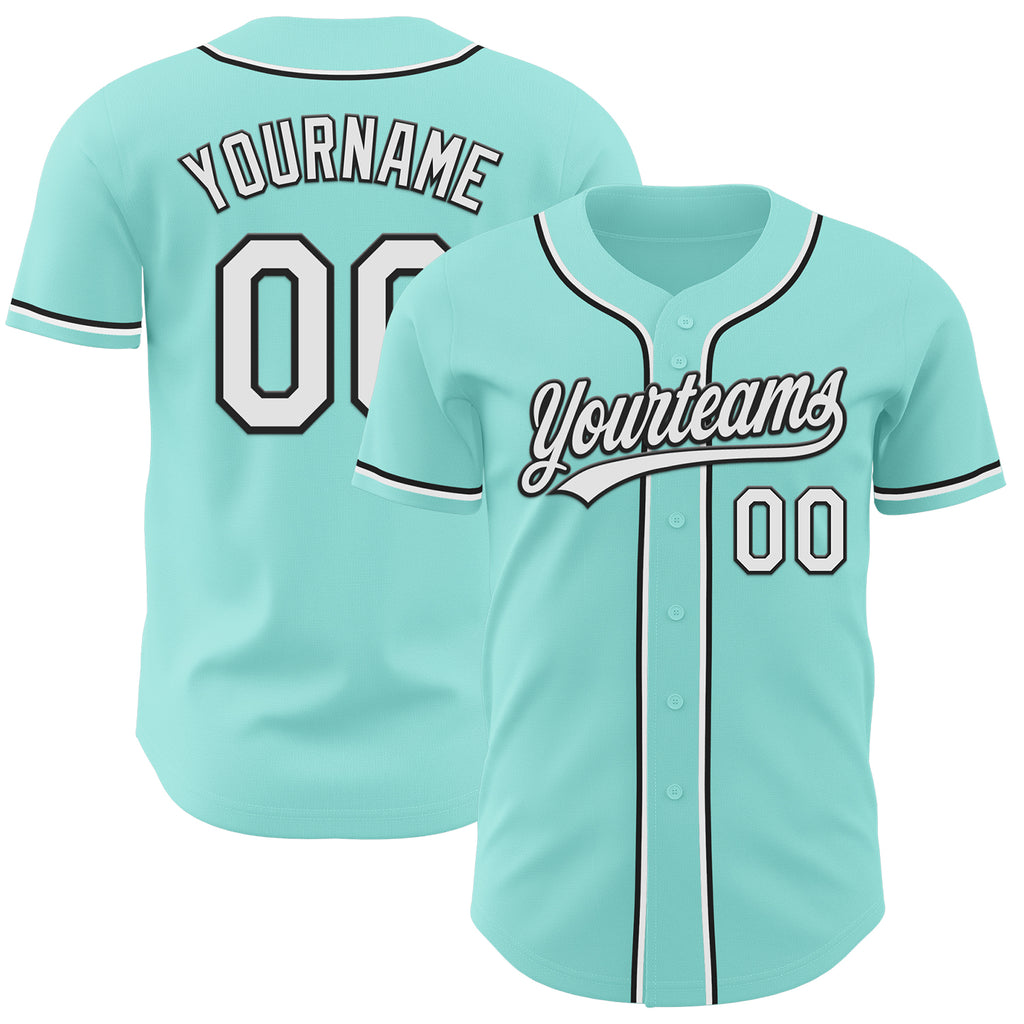 Custom Ice Blue White-Black Authentic Baseball Jersey