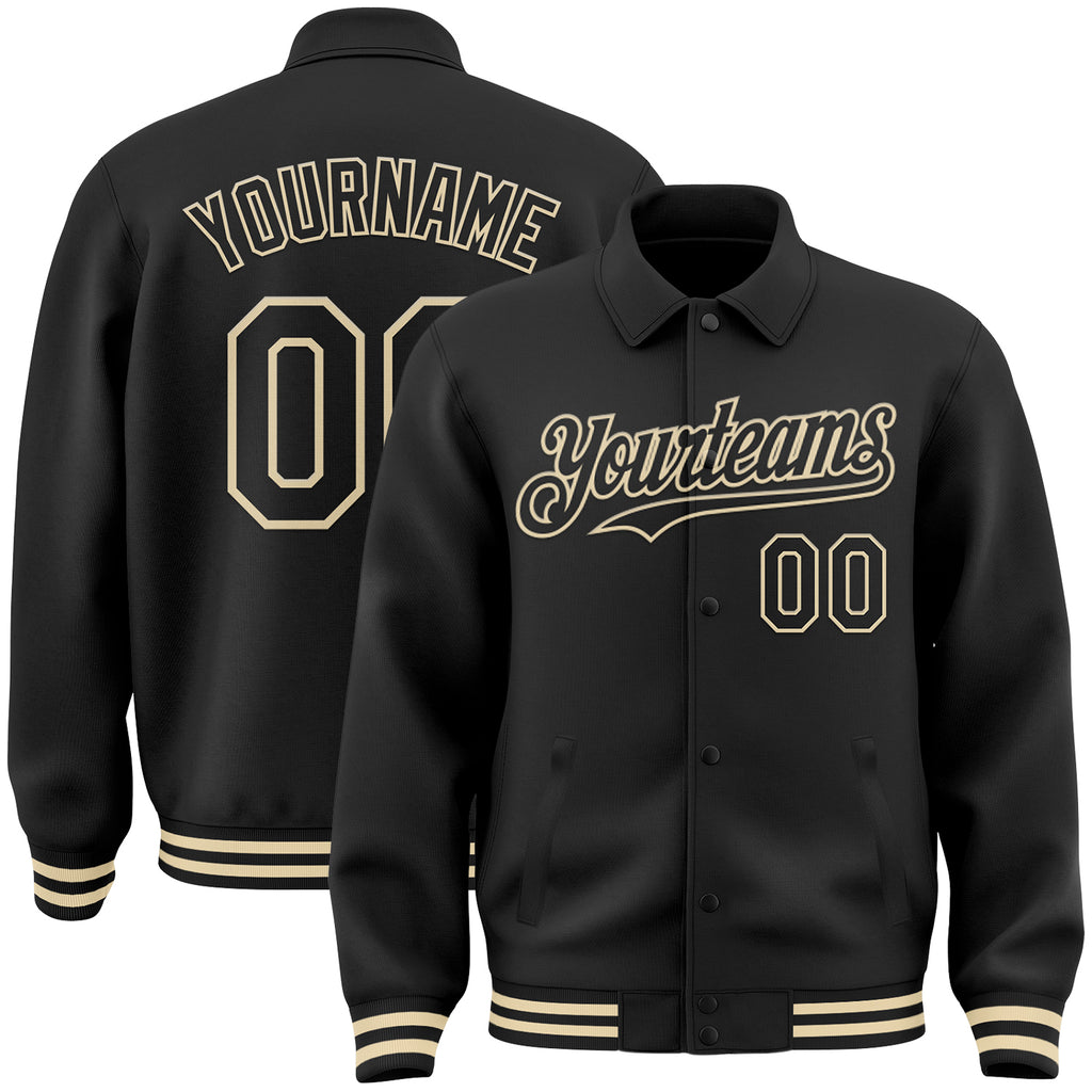 Custom Black Cream Bomber Full-Snap Varsity Letterman Lapel Collar Byron Jacket