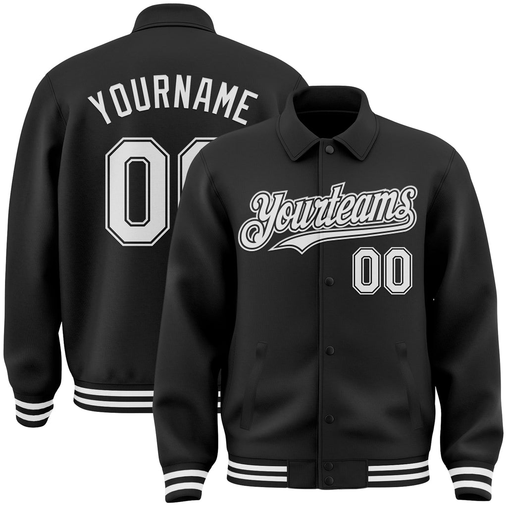 Custom Black White Bomber Full-Snap Varsity Letterman Lapel Collar Byron Jacket