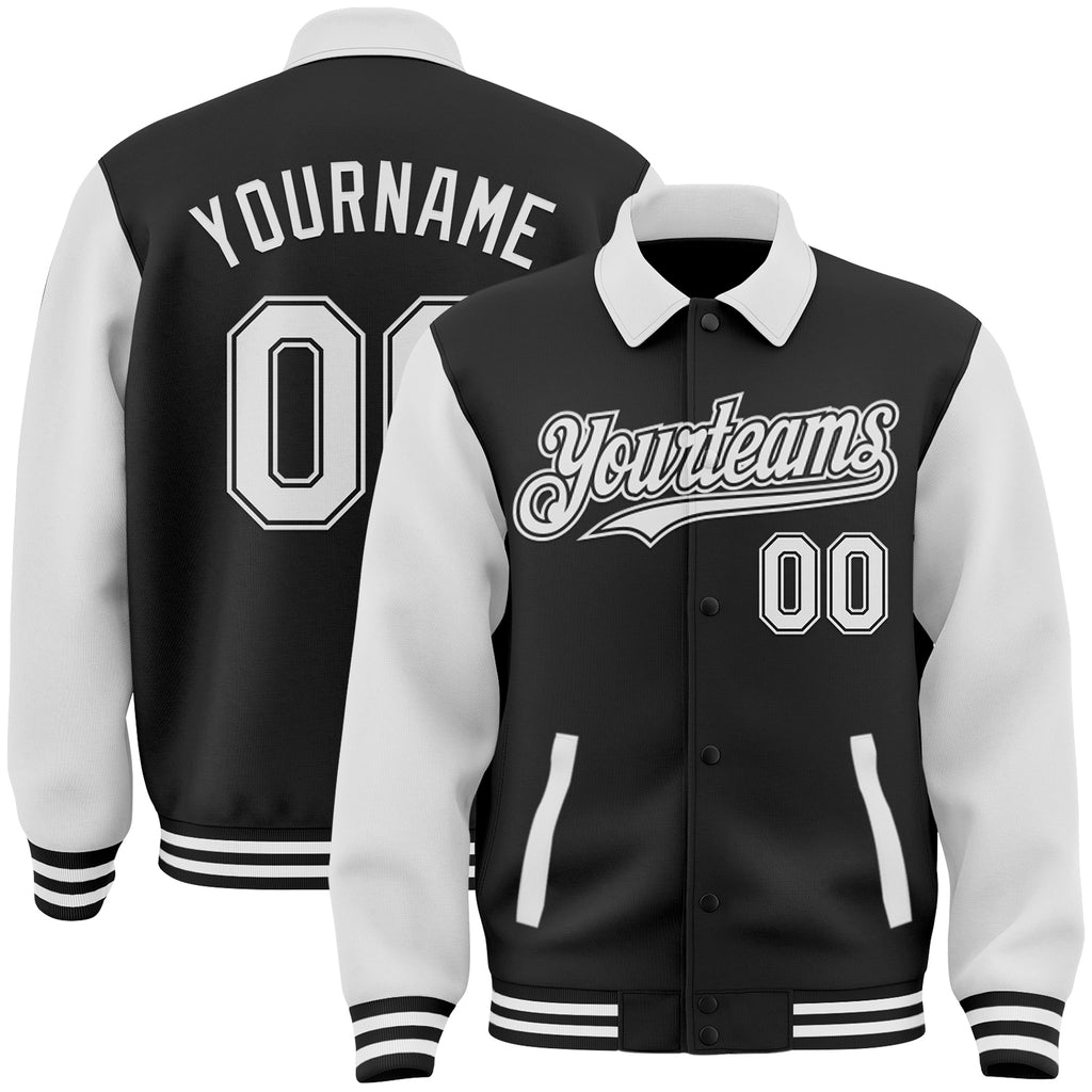 Custom Black White Bomber Full-Snap Varsity Letterman Two Tone Lapel Collar Byron Jacket