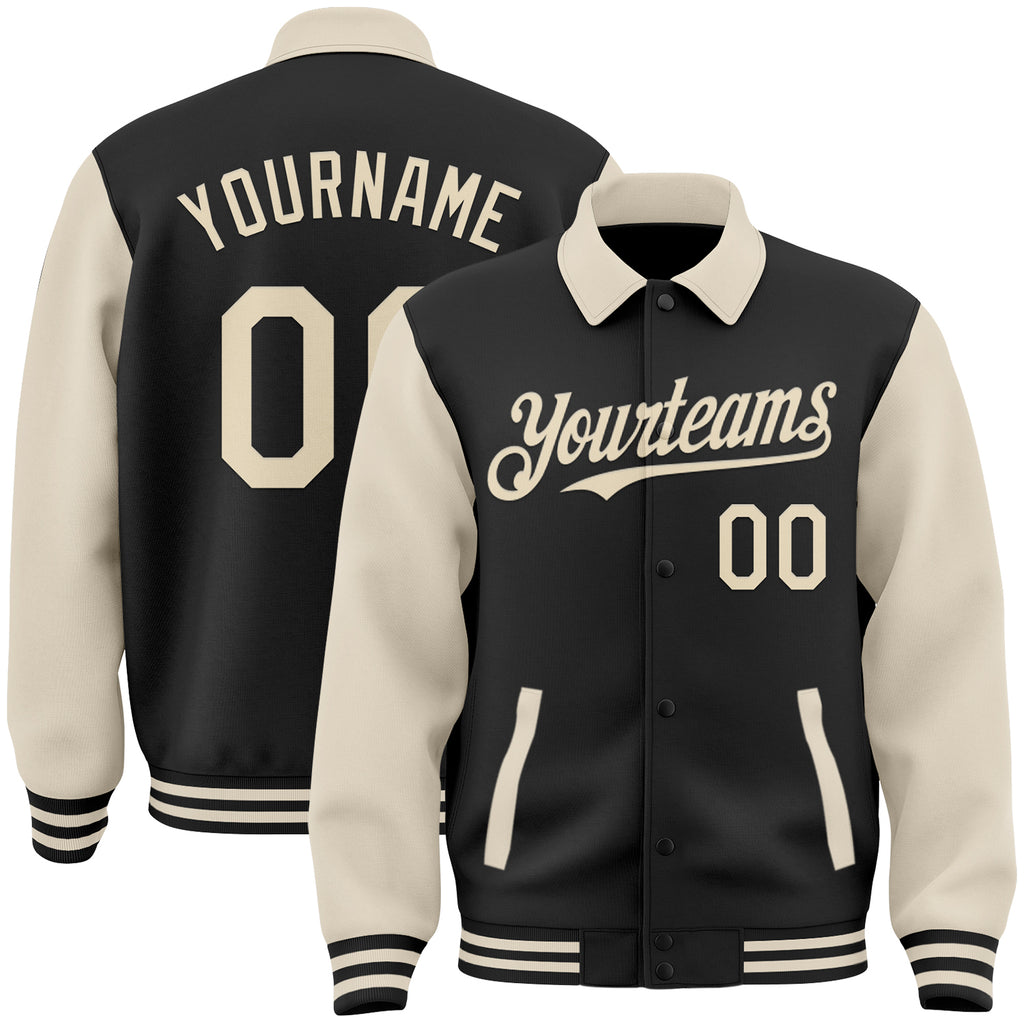 Custom Black Cream Bomber Full-Snap Varsity Letterman Two Tone Lapel Collar Byron Jacket