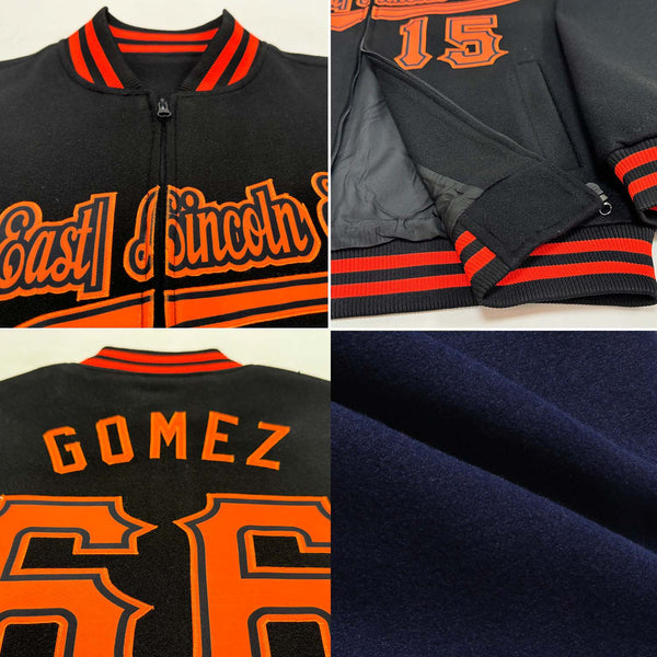 Custom Navy Texas Orange-White Bomber Varsity Letterman Two Tone Zipper Jacket