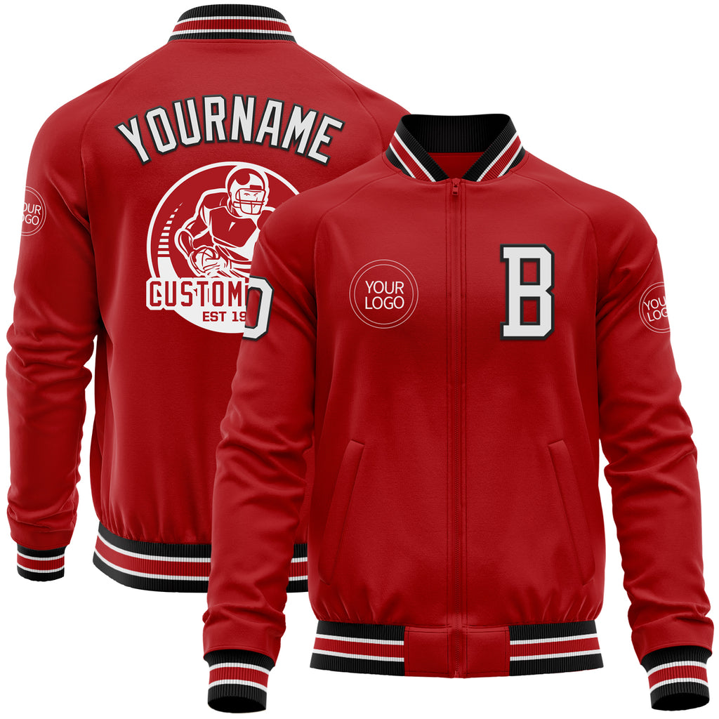 Custom Red White-Black Bomber Varsity Letterman Zipper Jacket