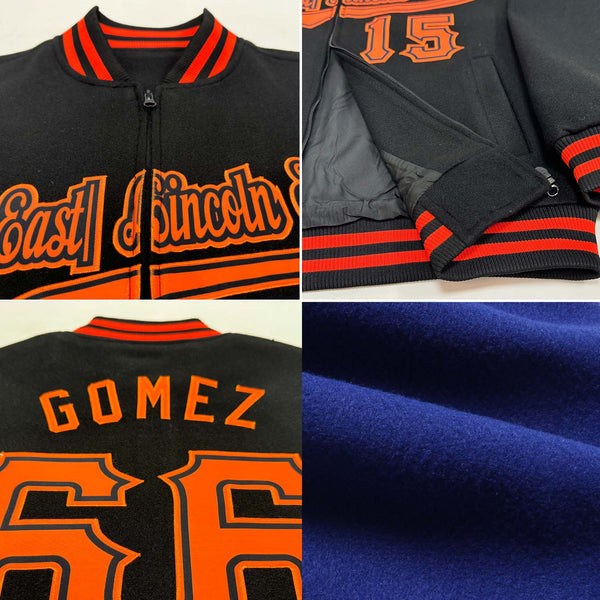 Custom Royal Black-Gray Bomber Varsity Letterman Two Tone Zipper Jacket