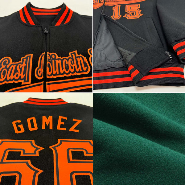 Custom Green Cream-Black Bomber Varsity Letterman Zipper Jacket