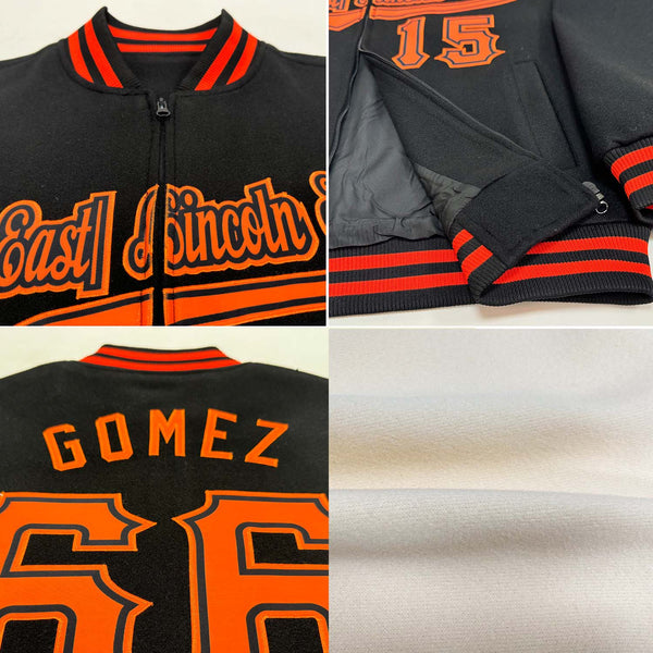 Custom Cream Orange-Black Bomber Varsity Letterman Two Tone Zipper Jacket