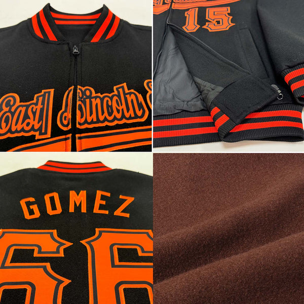 Custom Brown Orange-White Bomber Varsity Letterman Zipper Jacket