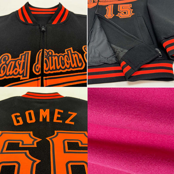 Custom Pink Black-Cream Bomber Varsity Letterman Zipper Jacket