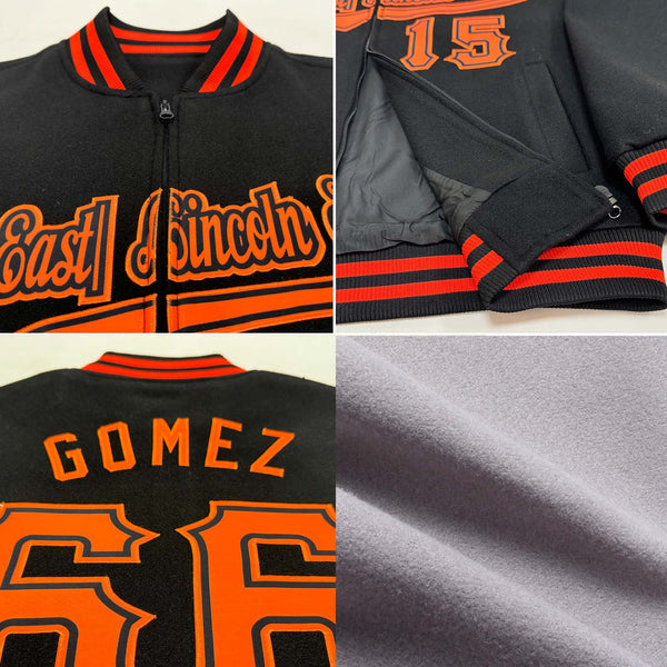 Custom Gray Black Bomber Varsity Letterman Zipper Jacket