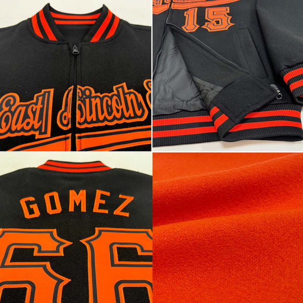 Custom Orange Black-Cream Bomber Varsity Letterman Two Tone Zipper Jacket