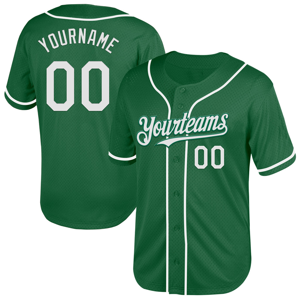 Custom Kelly Green White Mesh Authentic Throwback Baseball Jersey