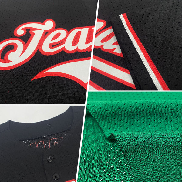 Custom Kelly Green Gold-Black Mesh Authentic Throwback Baseball Jersey