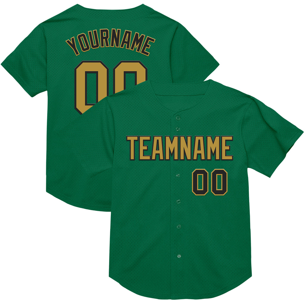 Custom Kelly Green Old Gold-Black Mesh Authentic Throwback Baseball Jersey