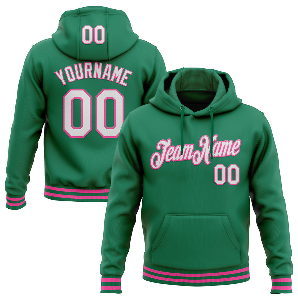 Custom Stitched Kelly Green White-Pink Sports Pullover Sweatshirt Hoodie