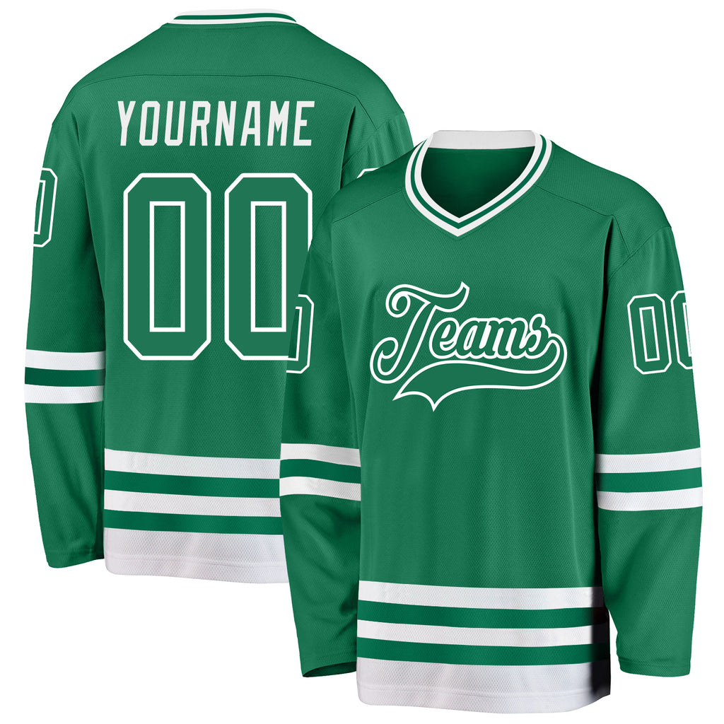 Custom Kelly Green White Hockey Jersey