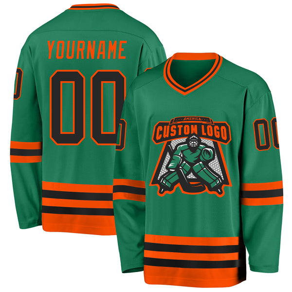 Custom Kelly Green Black-Orange Hockey Jersey