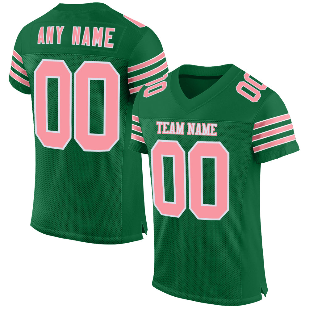 Custom Kelly Green Medium Pink-White Mesh Authentic Football Jersey