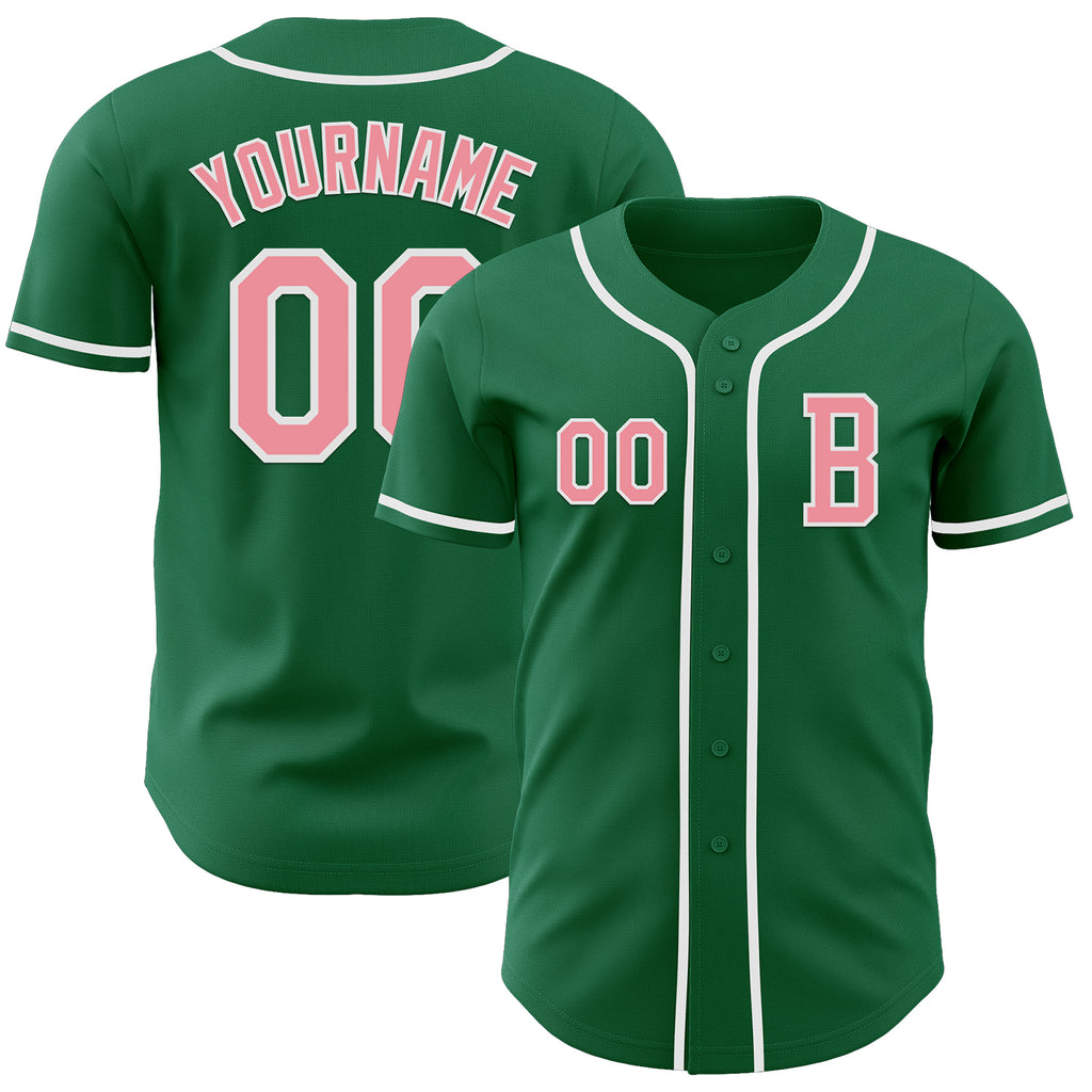 Custom Kelly Green Medium Pink-White Authentic Baseball Jersey