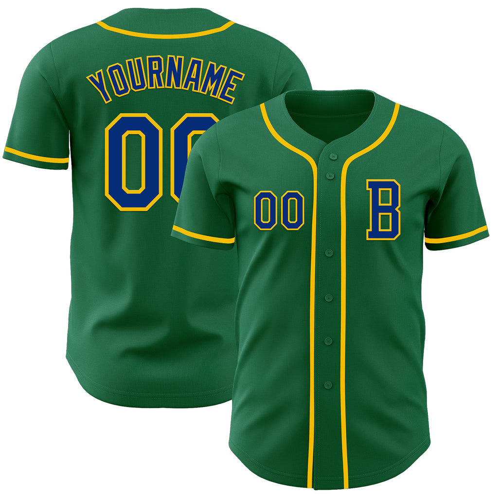 Custom Kelly Green Royal-Yellow Authentic Baseball Jersey