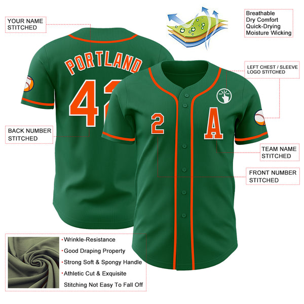 Custom Kelly Green Orange-White Authentic Baseball Jersey