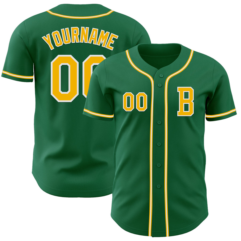 Custom Kelly Green Gold-White Authentic Baseball Jersey