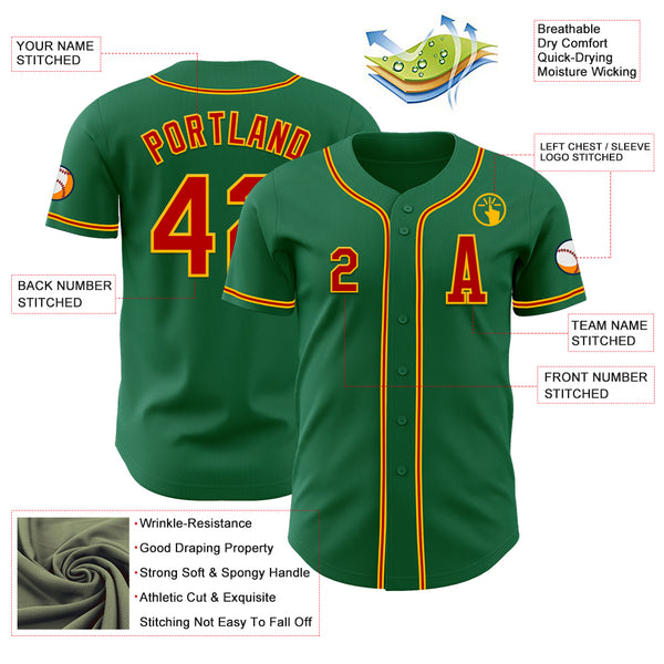 Custom Kelly Green Red-Gold Authentic Baseball Jersey