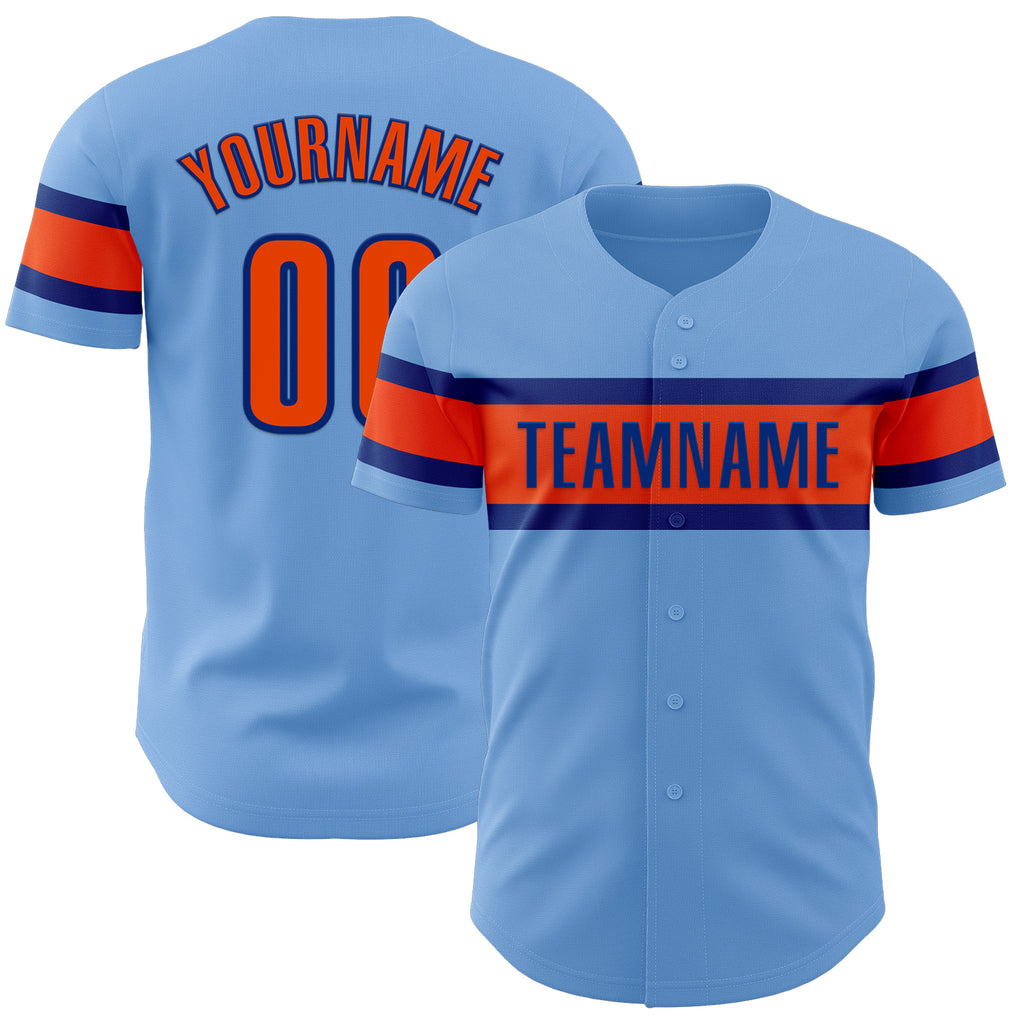 Custom Light Blue Orange-Royal Authentic Baseball Jersey