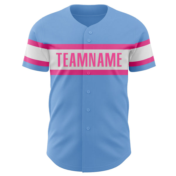 Custom Light Blue Pink-White Authentic Baseball Jersey