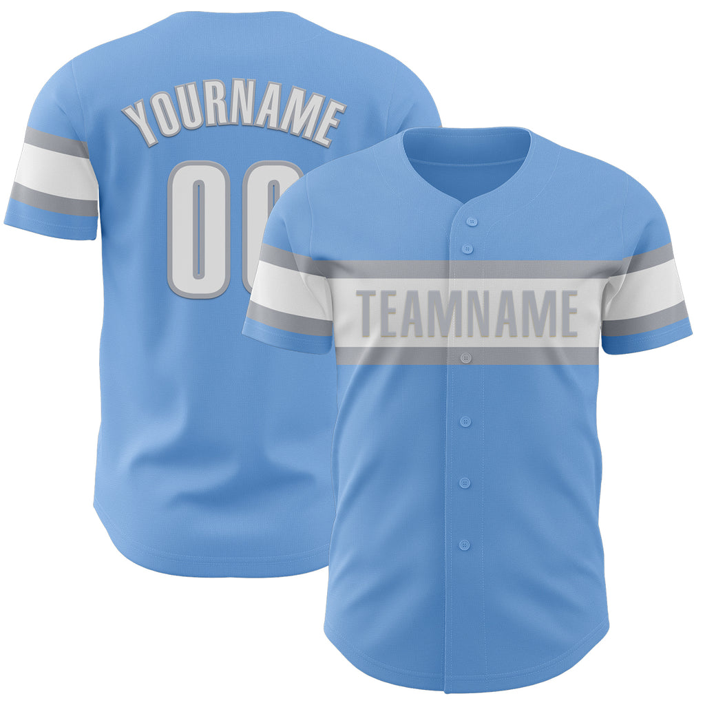 Custom Light Blue White-Gray Authentic Baseball Jersey