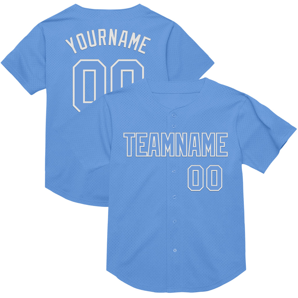 Custom Light Blue White Mesh Authentic Throwback Baseball Jersey