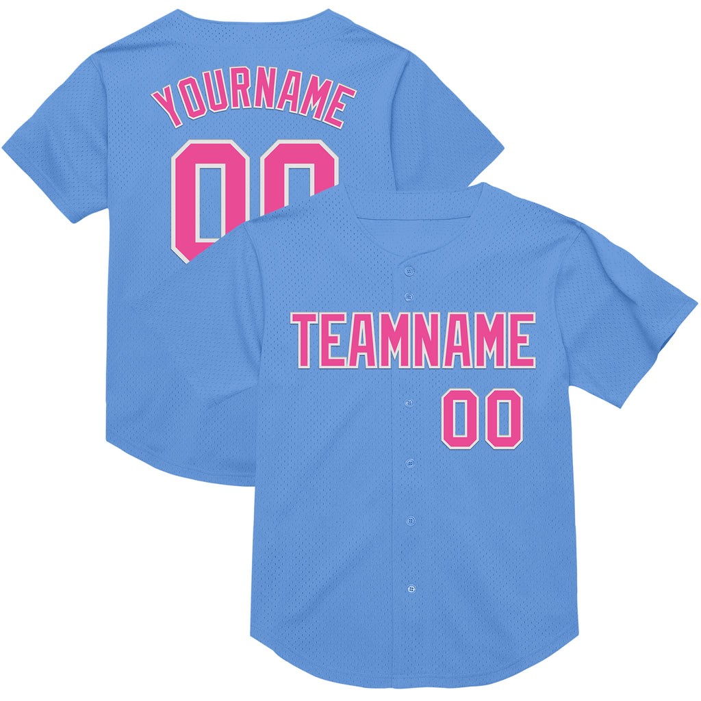 Custom Light Blue Pink-White Mesh Authentic Throwback Baseball Jersey