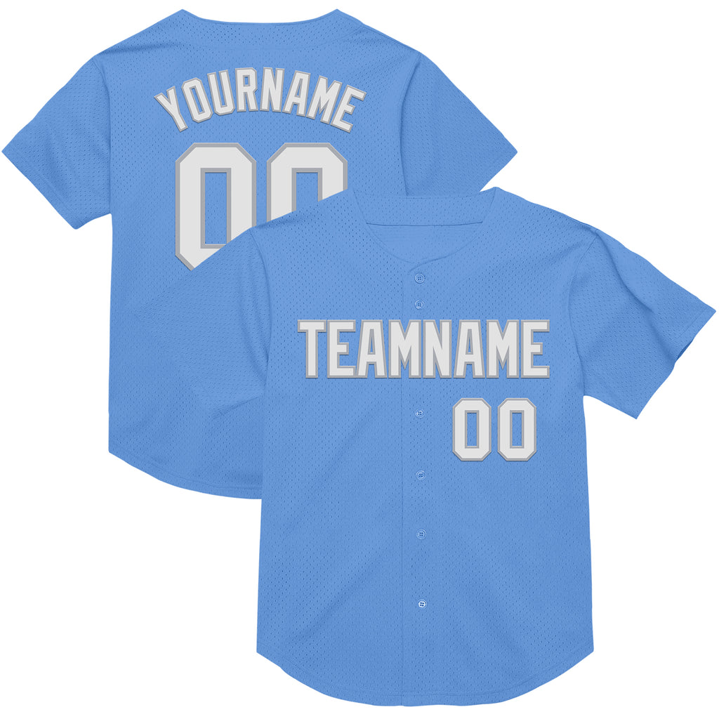 Custom Light Blue White-Gray Mesh Authentic Throwback Baseball Jersey