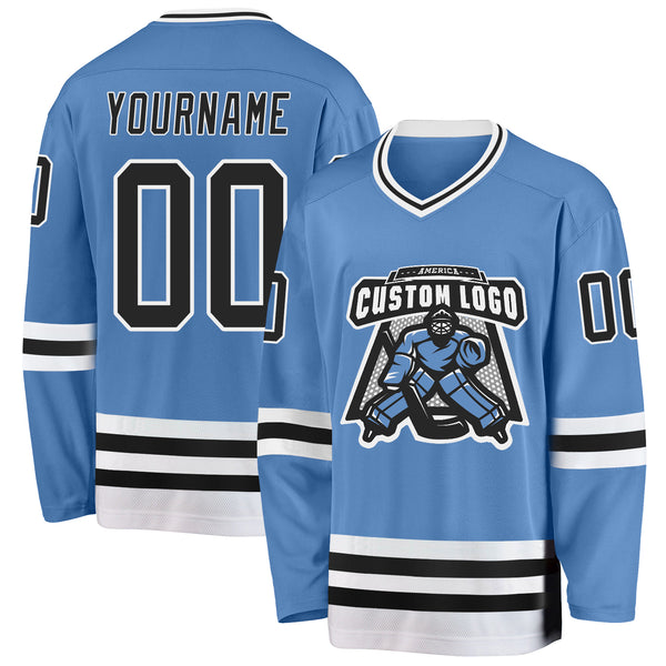 Custom Light Blue Black-White Hockey Jersey