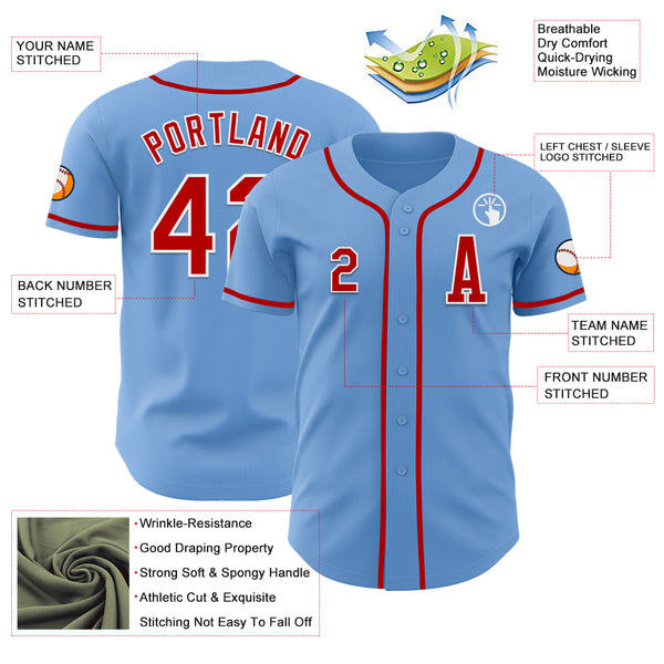 Custom Light Blue Red-White Authentic Baseball Jersey