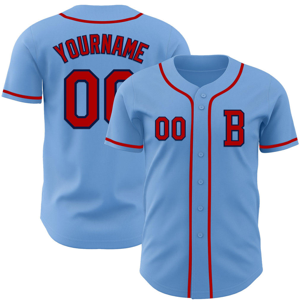 Custom Light Blue Red-Navy Authentic Baseball Jersey