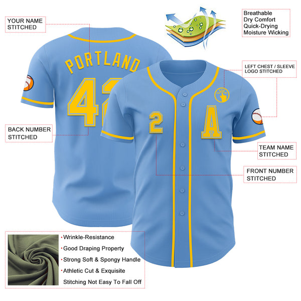 Custom Light Blue Yellow Authentic Baseball Jersey