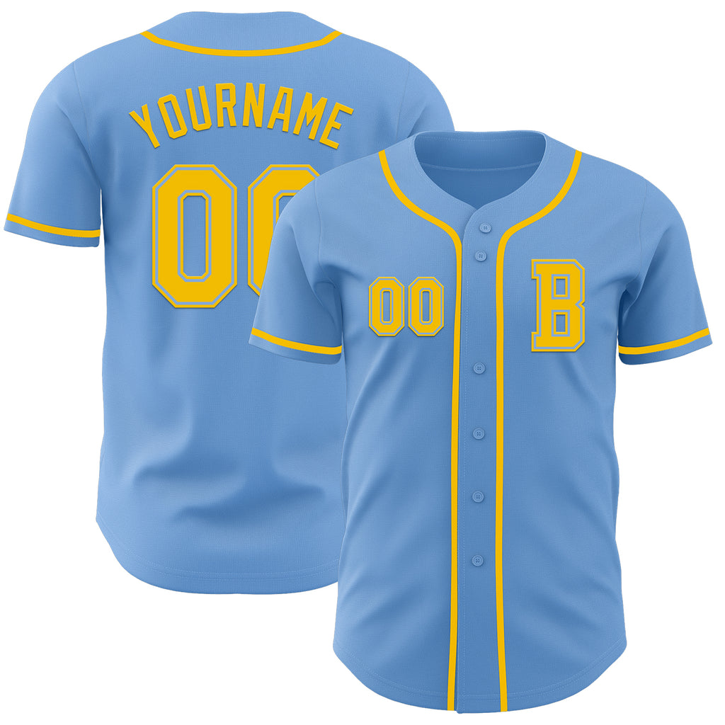 Custom Light Blue Yellow Authentic Baseball Jersey