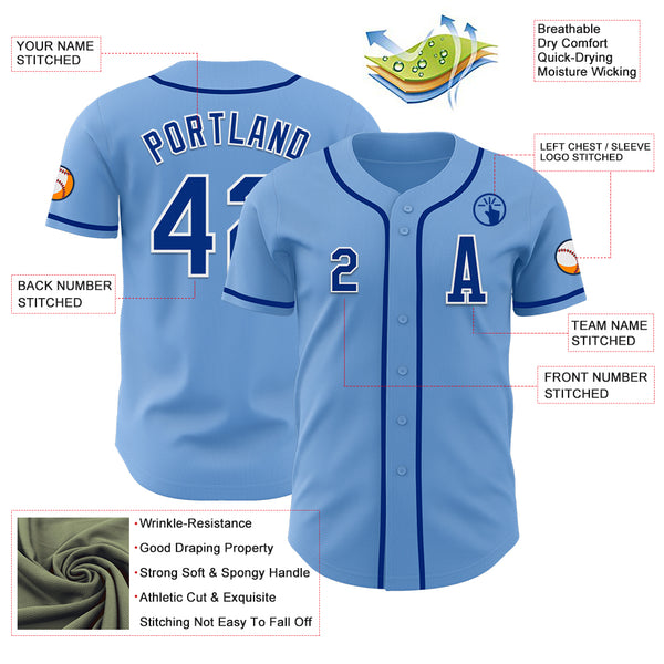 Custom Light Blue Royal-White Authentic Baseball Jersey