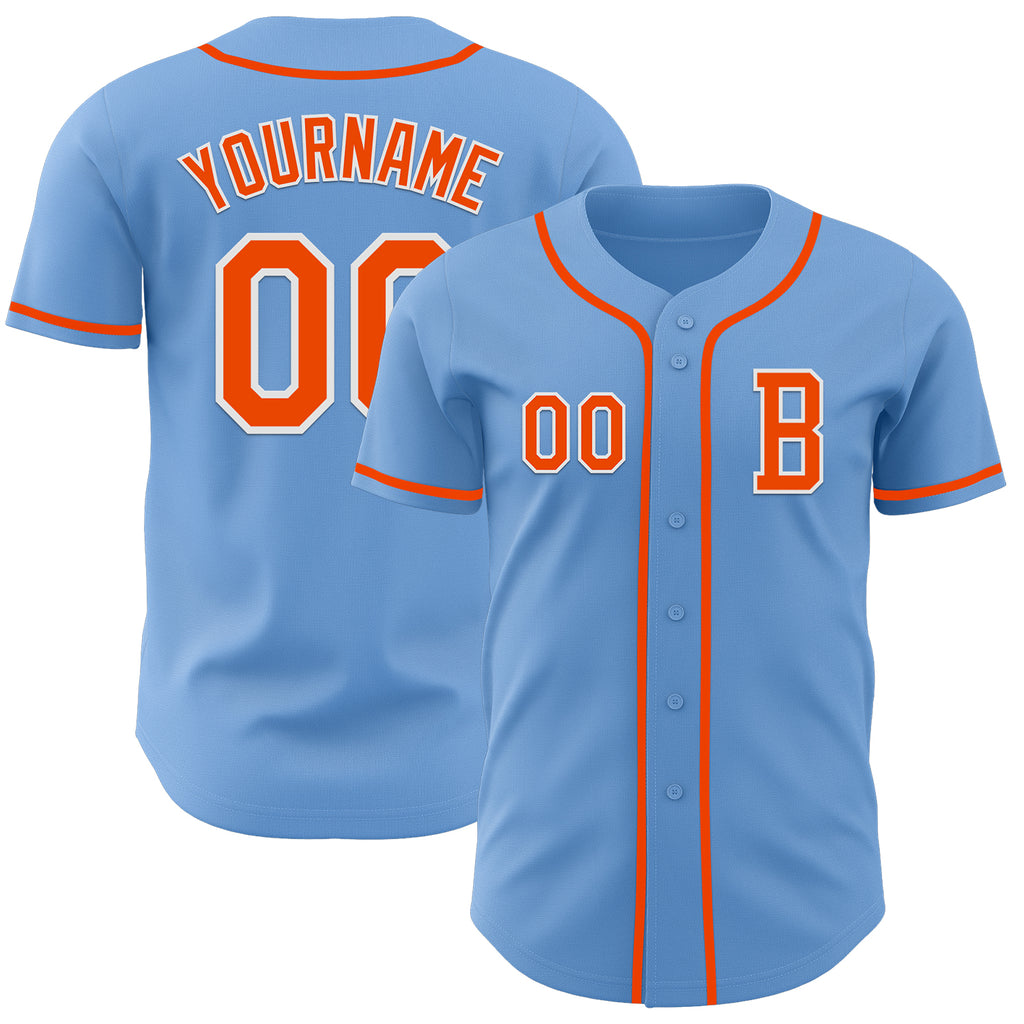 Custom Light Blue Orange-White Authentic Baseball Jersey