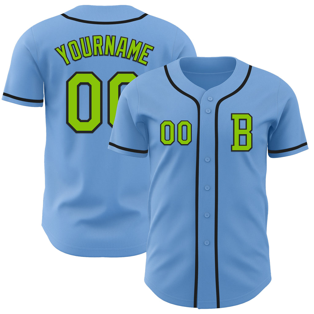 Custom Light Blue Neon Green-Black Authentic Baseball Jersey