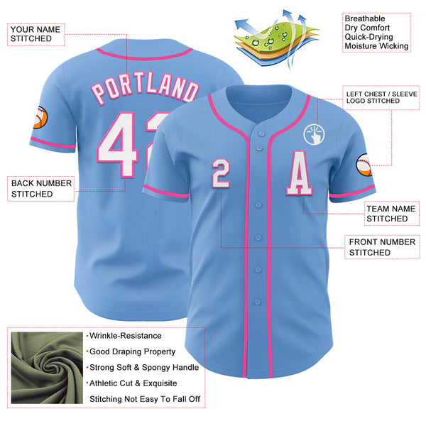 Custom Light Blue White-Pink Authentic Baseball Jersey