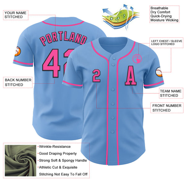 Custom Light Blue Pink-Black Authentic Baseball Jersey