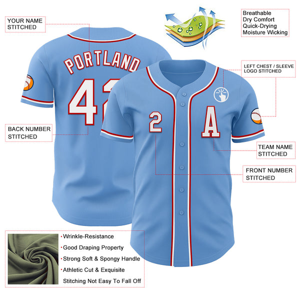 Custom Light Blue White-Red Authentic Baseball Jersey