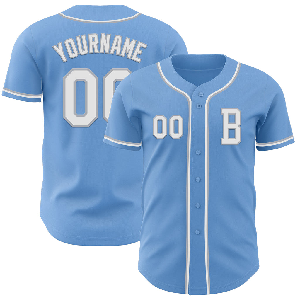 Custom Light Blue White-Gray Authentic Baseball Jersey