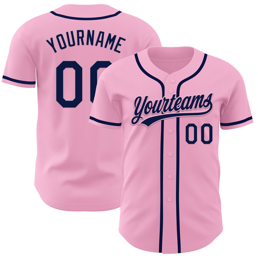 Custom Light Pink Navy Authentic Baseball Jersey