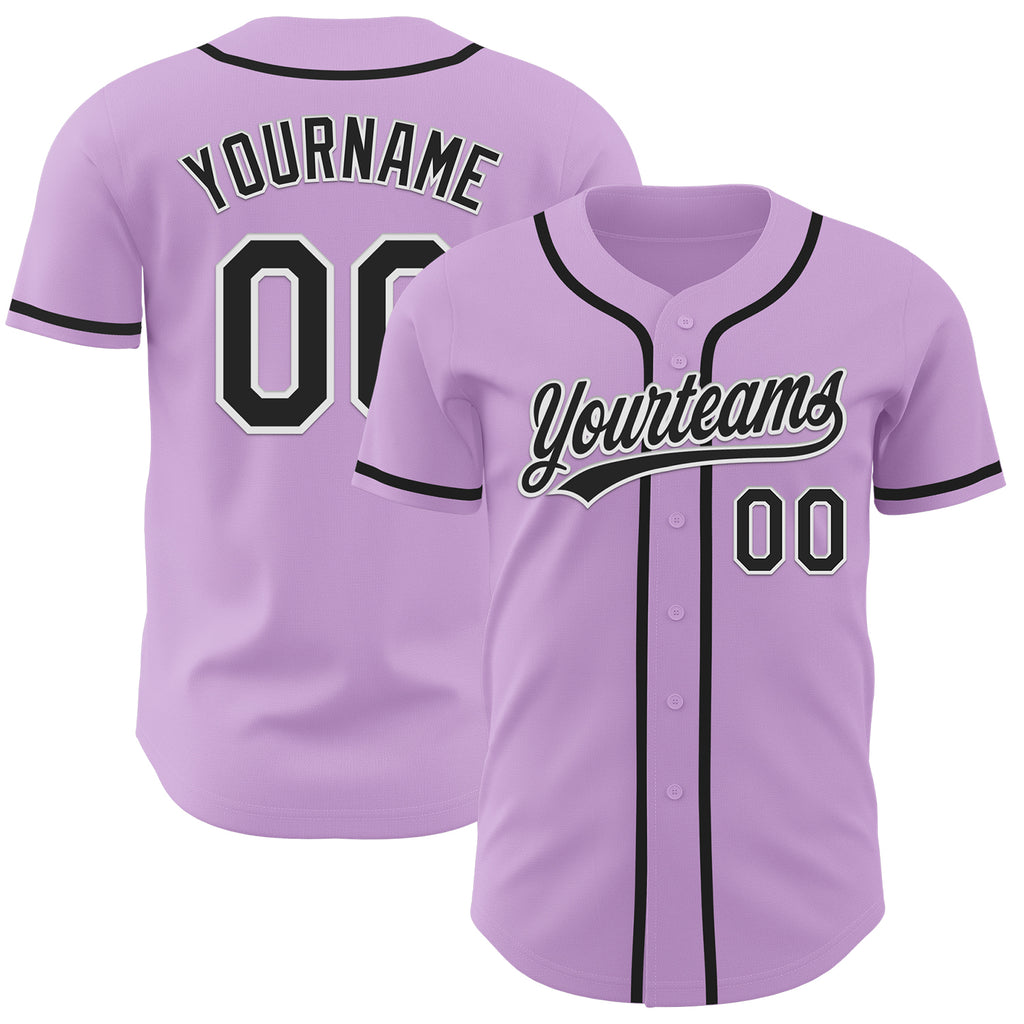 Custom Light Purple Black-White Authentic Baseball Jersey